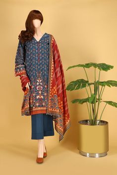 Saya Linear Geometry Ug 2023 06a Summer Lawn 2021 Summer Lawn, Lawn Suits, Pakistani Outfits, Bold Colors, Geometry, Flower Designs, Clothing Brand, Kimono Top, Designer Dresses