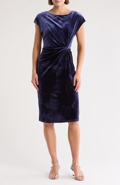 Make an elegant appearance in a soft velvet midi dress fashioned with dolman cap sleeves and an artfully twisted waist. 41" length (size Small) Bateau neck Cap sleeves 92% polyester, 8% spandex Machine wash, line dry Imported Velvet Midi Dress, Daytime Dresses, Blouson Dress, Twist Knot, Soft Velvet, Cap Sleeve, Sundress, Cap Sleeves, Nordstrom Rack