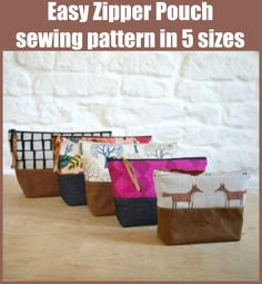 four zipper pouch sewing pattern in 5 sizes