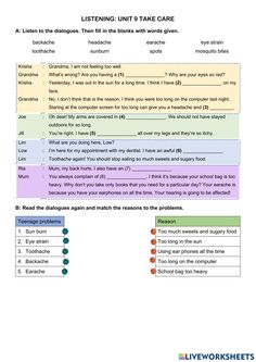 the worksheet for listening unit 3 take care