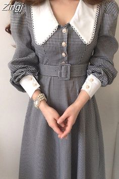 Long Sleeve Plaid Dress, Vogue Dress, Puff Long Sleeves, Design Clothes, Vestidos Vintage, Korean Dress, Long Sleeve Plaid, Long Sleeve Midi Dress, Sleeves (women)