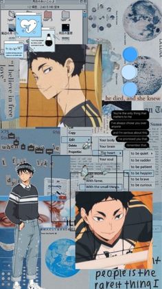 an anime collage with many different pictures and captioning them to describe what they are