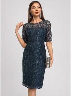 JJ's House Sequins Lace Scoop Fall Spring Summer Winter Sheath/Column General Plus Scoop Elegant Night Out Dark Navy Height:5.8ft（176cm） Bust:32in（82cm）Waist:24in（61cm）Hips:35in（89cm） No Special Offer Knee-Length 1/2 Sleeve Cocktail Dress. #JJ's House #Sequins #Lace #Scoop #Fall #Spring #Summer #Winter #SheathColumn #General #Plus #Scoop #Elegant #NightOut #DarkNavy #No #SpecialOffer #KneeLength #12Sleeve #CocktailDress Cocktail Dress Attire, Grooms Mom Dress, Grooms Mom, Mob Dress, Embroidered Cocktail Dress, Buy Wedding Dress, Dress With Sequins, Cocktail Dress Prom, Lace Cocktail Dress