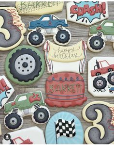 Happy 3rd Birthday, Car Cookies, Monster Truck Party, Monster Trucks Birthday Party, Monster Truck Birthday, Trucks Birthday Party, Truck Party