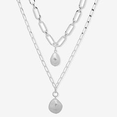 Features: Adjustable ChainJewelry Closure: Lobster ClaspMetal Color: Silver ToneChain Length: 21 InchChain Width: 6.35 MillimetersExtender Length: 3 InchPendant Length: 20.3mmPendant Width: 19.1mmChain Construction: LinkCare: Wipe CleanStone Type: 2 Simulated PearlMetal: BrassNecklace Type: Pendant Necklaces, Multi-Strand NecklacesPendant & Charms Type: PendantsCountry of Origin: Imported Silver Teardrop Chain Necklace With Delicate Chain, Silver Double Strand Charm Necklace, Metal Double Chain Dangle Necklaces, Silver Layered Necklace With Chunky Chain As Gift, Silver Teardrop Clavicle Chain Necklace, Silver Jewelry With Chunky Double Strand Chain, Silver Teardrop Chain Necklace, Silver Double Strand Jewelry With Chunky Chain, Metal Teardrop Necklace With Silver Chain