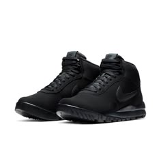 Nike Hoodland Suede 'Triple Black' Black/Black-Anthracite 654888-090 Cool Nike Shoes, Black Sports Shoes, Futuristic Shoes, Adidas Shoes Mens, Swag Men, Best Shoes For Men, Nike Free Shoes, Mens Nike Shoes, Swag Shoes