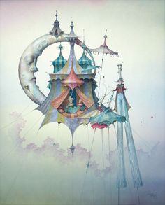 an artistic painting of a colorful carnival tent