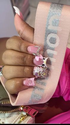 Hello Kitty Nail Ideas, Hello Kitty Nails Acrylic, Pink Hello Kitty Nails, Kitty Nails, Weak Nails