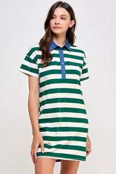 We love a good stripe. This easy tee dress features a contrast collar and side pockets, making it perfect to throw on and go. 100% Cotton; Contrast: 60% Cotton, 40% Polyester // Hand wash cold // Made in China Baby Wedding, Contrast Collar, New Arrival Dress, Tee Dress, Top Sales, Made In China, Sock Shoes, Skirt Pants, Love A