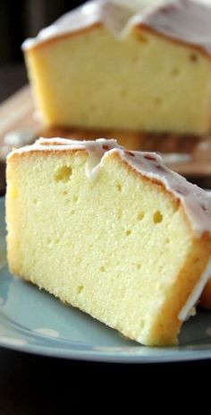 a piece of cake sitting on top of a blue plate