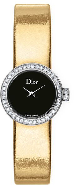 CD040110A010 CHRISTIAN DIOR LA D DE DIOR WOMEN'S WATCH Store Display Model (What's This?) - Free Overnight Shipping - With Manufacturer Serial Numbers - Swiss Made - Black Dial - Diamonds Set on Bezel & Crown - Total Diamond Weight: .46ct - Battery Operated Quartz Movement - 3 Year Warranty - Guaranteed Authentic - Certificate of Authenticity - Manufacturer Box & Manual         Includes Additional Replacement Gold Leather Strap - Polished Stainless Steel Case - Patent Black Leather Strap - Scratch Resistant Sapphire Crystal - 30 Meters / 100 Feet Water-Resistant - 19mm = 3/4" Case, 6" Adjustable Strap - Tang Buckle Set with Diamonds     Also Known As Model # 040110A010 Black Jewellery, Dior Watch, Pretty Watches, Edgy Accessories, Black Gold Jewelry, Thai Silk, Luxury Timepieces, Gift Of Time, Black Jewelry