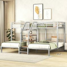 a bedroom with bunk beds and a rug