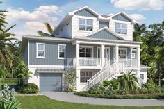 this is an artist's rendering of the front elevation of these coastal house plans