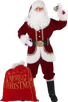 Opemon Santa Claus Costume for Men Deluxe Christmas Santa Suit 11pcs Red Adult Professional Xmas Cosplay Party Holiday Outfit Costume For Men, Santa Suit, Santa Costume, Santa Suits, White Beard, Santa Clause, Christmas Costumes