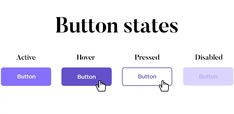 buttons are shown with the word button states in different colors and font styles on them