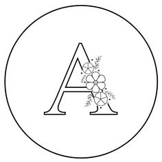 the letter is decorated with flowers and leaves in black on a white circular background illustration