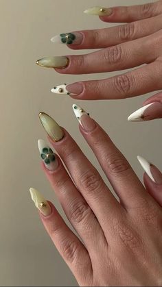 nail art Calico Nails, Green Gel Nails Ideas, Funky French Nails, Gelx Inspo Nails, Green Aesthetic Nails, Nails Green Aesthetic, Green Nails Aesthetic, Nail Ideas Green, Margarita Nails