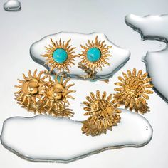 Elevate Your Style with Exquisite Elegance Indulge in the radiance of our 18k Gold Plated Turquoise Inlay Sunflower Dangle Earrings, meticulously crafted to captivate attention and elevate your ensemble to unparalleled heights. With a stunning sunflower shape adorned with turquoise accents, these earrings exude a timeless charm that effortlessly complements any occasion. Unmatched Quality and Durability Handcrafted from premium stainless steel and adorned with a luxurious 18k gold plating, our earrings boast exceptional durability and longevity. The high-quality materials ensure resistance to fading and scratching, guaranteeing a lustrous finish that withstands the test of time. Plus, our waterproof design ensures worry-free wear, allowing you to shine bright even on rainy days. Embrace Ve Wedding Types, Turquoise Accents, Waterproof Jewelry, Stylish Earring, Gold Piece, Gold Earrings Dangle, Ear Studs, Types Of Fashion Styles, Shape Patterns