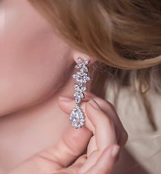 "Wedding Earrings, Wedding Jewelry, bridal earrings, drop earrings, dangle earrings, crystal earrings, cubic zirconia earrings, chandelier earrings, crystal jewelry, white gold earrings, swarovski earrings ► Spend $200 | Receive 10% OFF Your Order with Code: 10OFF200 ► Please note in your order when your wedding date is FOR MATCHING JEWELRY TYPE \"E232\" in our shop search box. Fall in love all over again with these drops that are intricately designed and set carefully with high quality Swarovsk Wedding Diamond Dangle Earrings, Teardrop Diamond Cluster Earrings For Wedding, Diamond White Drop Earrings For Wedding, Diamond Cluster Drop Earrings For Wedding, Diamond Drop Crystal Earrings For Wedding, Crystal Dangle Bridal Earrings, Wedding Diamond Dangle Earrings With Sparkling Stones, Wedding Dangle Cluster Earrings With Cubic Zirconia, Wedding Cubic Zirconia Dangle Cluster Earrings