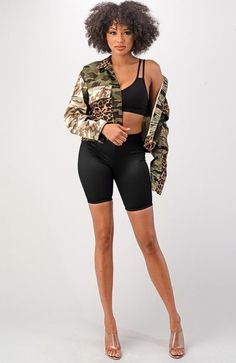 The Safari Camo Canvas Jacket features a multi camo print design with leopard accents, sleeves with a zippered wrist closure, and pockets. The jacket runs a little big, so there's room to wear this over a sweater or jogger. Model is wearing a small. Sporty Long Sleeve Camouflage Outerwear, Trendy Camouflage Outerwear For Streetwear, Sporty Camouflage Outerwear For Fall, Casual Camouflage Outerwear For Sports, Canvas Jacket, Sweet Peach, Print Jacket, Camo Print, Camo