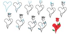 a drawing of hearts and flowers with the words i love you written on them