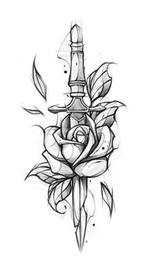 a rose and dagger tattoo design