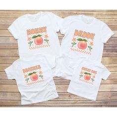 🍑 Get ready to celebrate in style with our "Sweet as a Peach" themed family party shirts! 🎉 Whether you're the mom, dad, baby, toddler, or youth, we've got the perfect matching attire to make your peach-themed celebration extra sweet! 🥳 From "One Sweet Peach" for the little one to "Mommy," "Daddy," "Sister," "Brother," "Auntie," "Uncle," "Grandma," and "Grandpa," everyone in the family can rock their peachy vibes in retro-inspired designs. 🕺💃 Don't miss out on the chance to create adorable Pink Top With Funny Print For First Birthday, Playful Summer T-shirt For Family Events, Playful Family T-shirt For Summer, Family Matching Tops For Summer Events, Pink T-shirt With Funny Print For First Birthday, Cute Tops For Family Events, Cute T-shirt For First Birthday And Father's Day, Family Matching T-shirts For Summer, Cute T-shirt For First Birthday On Father's Day