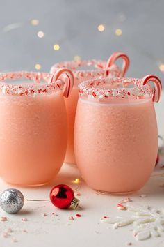 peppermint pina colas with candy canes and candies