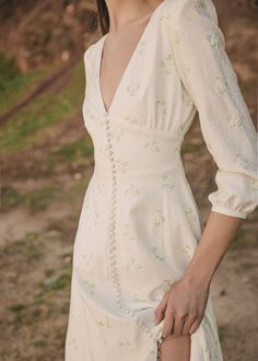 Guadalupe wedding dress | CHERUBINE – Cherubina Official Bohemian Elegant Style, Button Back Dress, V Neckline Dress, Embroidery Dresses, Knotted Top, Two Piece Wedding Dress, Wedding Dress Sash, Dress Sash, Dot Fabric