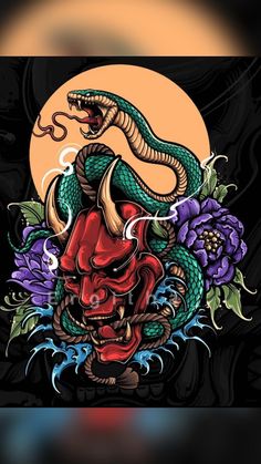 Oni Mask Design, Adobe Illustrator Tools, Illustrator Tools, Samurai Mask Tattoo, Traditional Tiger Tattoo, Japanese Koi Fish Tattoo, Tiger Skull, Lino Art, Oni Mask