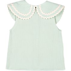 Go preppy this summer with this chic muslin blouse. An oversized collar really makes a style statement, further enriched by a delicate wavy ribbon trim. - Round collar - Wavy ribbon trim - Sleeveless - Button closure - Unlined | Mipounet | Alice Muslin Collared Blouse, (Green Lily, Size 6Y) | Maisonette collects the best children’s products from around the world (unlike Zulily, Etsy, The Tot, Farfetch Kids, Childrensalon, Crate and Kids, Kohls, Wayfair, Buy Buy Baby, Nordstroms, Mini Boden, J.Crew Factory, or PotteryBarn Kids), creating a curated shopping experience for you. Think of us as your shortcut to fashion for litte ones! Cute Doll Collar Summer Blouse, Cute Doll Collar Blouse For Summer, Summer Blouse With Lace Collar, Cotton Tops With Cute Collar For Summer, Cute Peter Pan Collar Tops For Summer, Summer Daywear Tops With Cute Collar, Summer Tops With Peter Pan Lace Collar, Muslin Blouse, Green Lily