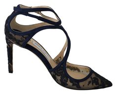 Jimmy Choo Navy Blue Lancer 85 Sandals Pumps High Heel Stiefel, Jimmy Choo Pumps, Navy Lace, Classic Shoes, Womens Clothing Sizes, Leather Pumps, Shoe Box, Strap Sandals, Leather Heels