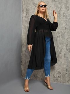 EMERY ROSE Plus Lantern Sleeve High Low Hem Chiffon Blouse 1X (14) Ethereal Goddess, Book Clothes, Chiffon Long Sleeve, Chiffon Blouse, Lantern Sleeve, Shein Style, Plus Size Blouses, Lantern Sleeves, Work Clothes