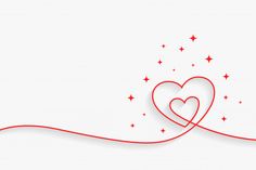 two hearts connected by red string with stars on white background for valentine's day