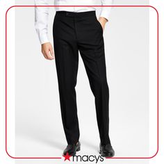 Make sure your style shines at your next sophisticated soiree with the crisp classic lines and shimmering grosgrain taping at the sides of these comfortable stretch suit pants from Alfani. Classic Black Slim Fit Bottoms, Classic Black Slim Fit Pants, Black Slim Fit Flat Front Pants, Slim Fit Black Pants With Flat Front, Classic Black Flat Front Pants, Tuxedo Pants, Black Tuxedo, Suit Pants, Your Style