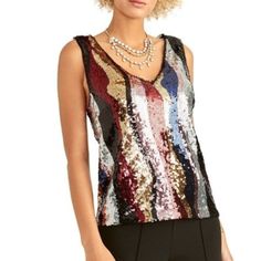 Brand New With Tags || Size M Shine On. A Spectrum Of Sparkly Shades Is Aglow And Accented By Semi-Sheer Raw-Edge Trim In The Veda Sequin Top From Rachel Rachel Roy. V-Neckline With Raw-Edge Trim; V-Neck At Back Allover Sequin Trim At Front Sleeveless Polyester Machine Washable Brand New With Tag Top Rated Seller Fast Shipping Smoke Free Reasonable Offers Considered : Gift Athletic Luxury Ladies Woman’s Wear Summer Fall Spring Winter All Season Jersey Tops Day Going Out Shirts White Blogger Acce Roy Black, Satin Tank Top, Red Tank Tops, V Neck Tank Top, Womens Cami, V Neck Top, Rachel Roy, Shine On, Lace Tank Top