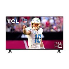 the tcl tv is showing an image of a football player