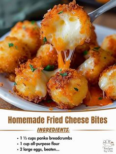 a white plate topped with fried cheese bites