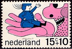 a postage stamp with a cartoon character on it's hand and the words nederland 15 / 10