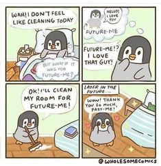 a comic strip with an image of a penguin in bed and the caption that says,