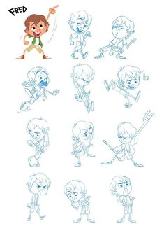 various cartoon character poses and expressions for the animated movie's character model sheet, which includes