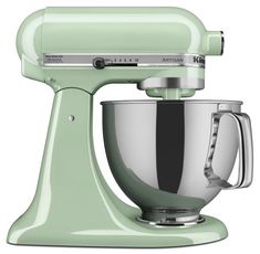 a green kitchen mixer on a white background