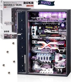 the inside of a computer case with various parts in it and an auto sign on top