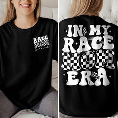 Custom Race Mom Shirt, In My Race Mom Era Shirt, Race Mama Tshirt, Racing Season, Checkered Race Shirt, Mama Racing Sweatshirt, Gift For Mom MATERIAL UNISEX T-SHIRT **Material * Our shirts are composed of 60% cotton and 40% polyester for your comfort. **Size Chart  * Feel free to refer to our size chart for the ideal fit of your t-shirts. * Explore a diverse range of sizes designed to accommodate every member of your family. UNISEX SIZING CHART Small: Length 28" - Width 18" (4-6) Medium: Length 29" - Width 20" (6-10) Large: Length 30" - Width 22" (10-14) XL: Length 31" - Width 24" (14-18) 2XL: Length 32" - Width 26" (18-20) 3XL: Length 33" - Width 28" (20-22) All measurements are approximations. Shirts may be within 1" of the dimensions listed The shirts were measured laying on a flat surf Race Car Outfit, Race Car Themes, Moto Mom, Race Day Outfits, Mama Tshirts, Mom Era, Racing Shirts, Sports Mom, Drag Racing