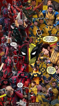 a collage of deadpools and wolverine