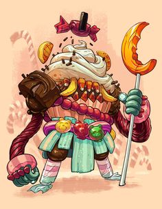 an image of a cartoon character holding a cupcake and a candy lollipop