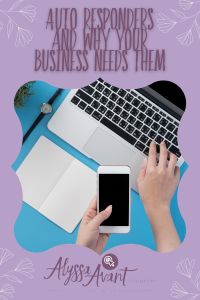 a woman is typing on her laptop and holding a cell phone with the caption, auto responders are helping your business needs them