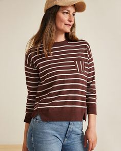 Pima Cotton Easy Sweater Tee Brown Relaxed Fit Top With Patch Pockets, Brown Tops With Pockets For Layering, Brown Crew Neck Top With Pockets, Cotton Tops With Pockets For Layering, Casual Brown Tops With Side Pockets, Crew Neck Top With Side Pockets For Workwear, Shop Tops, Garnet Hill, Cotton Sweater