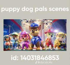 the paw patrol characters are standing in front of a stage with lights and sound equipment