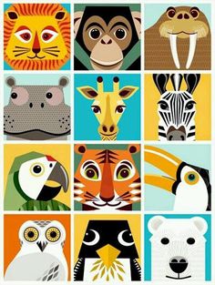 an animal poster with different types of animals on it's sides, including zebras, giraffes, and monkeys